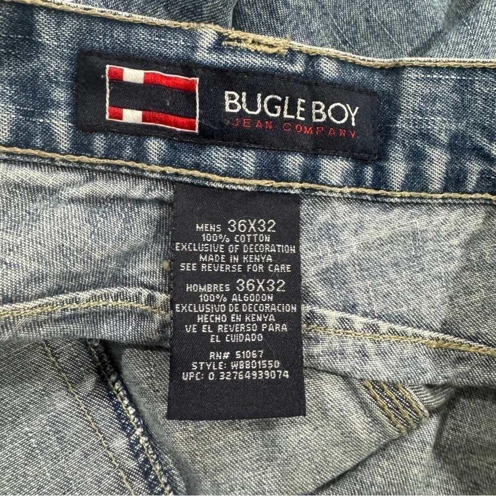 Vintage Bugle Boy Jeans Baggy Loose Fit Distressed Patched Blue Black Denim | 34
